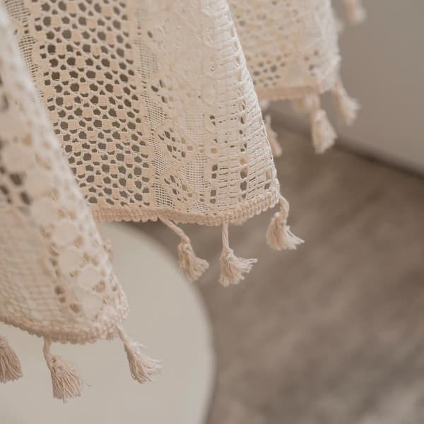 Rund virkad spetsduk 60% bomull i boho-stil med tofsar 150 cm beige bordsduk för matsal bröllopsfest heminredning