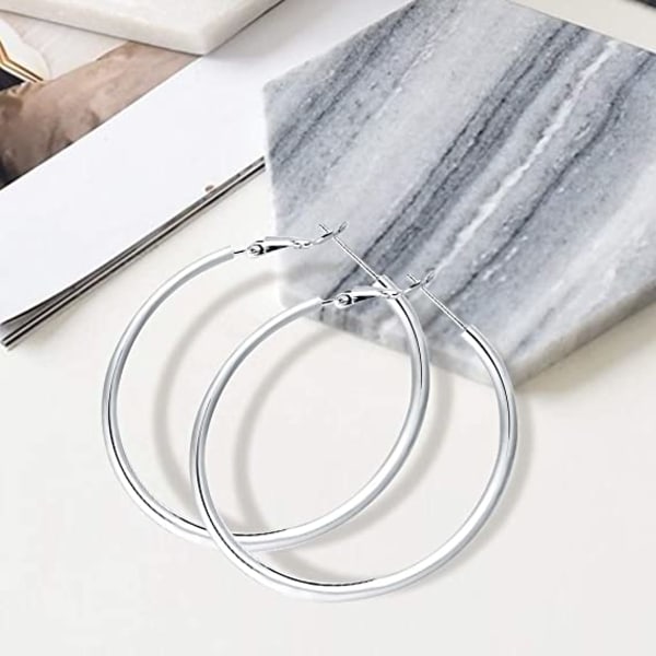 IC 3 par Sterling Silver Post Hoop örhängen (40/50/60MM) silver