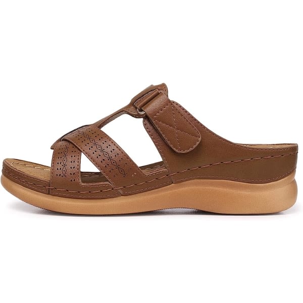 Kvinnors kil-sandaler Sommar Slip-on Tofflor Plattformssandaler Bekväma Lädermulor Walking Kilskor