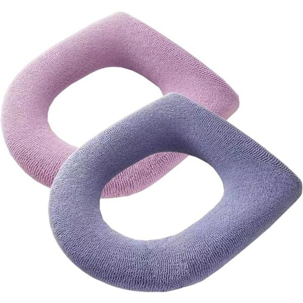Toalettsitsöverdrag 2-pack, mjukt och tjockt spandextyg för badrum, varm och elastisk, bekväm och enkel att installera (rosa, lila)