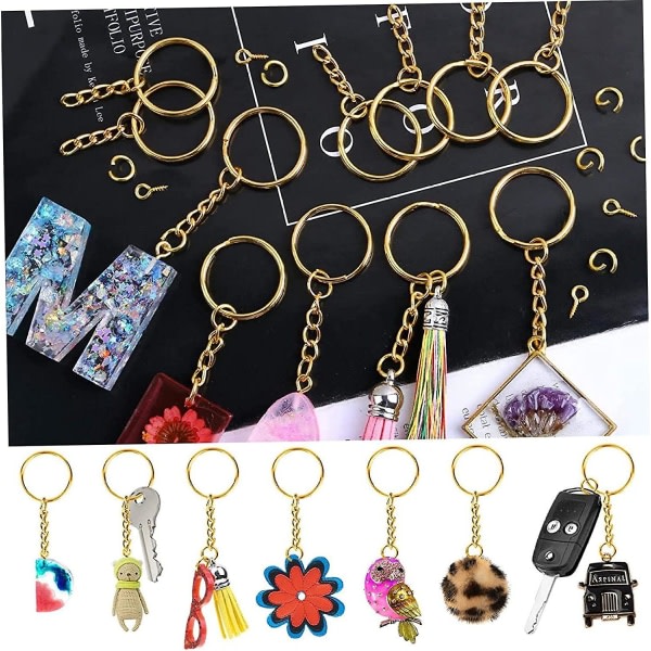 Crafts Nyckelring Ring Guld, Nyckelring Ring Set Inkluderar delad nyckelring med kedja för hartsnyckelringstillverkning (50st, guld) IC