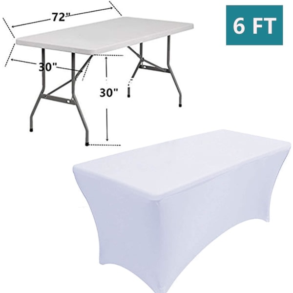 IC 2-pack 6FT rektangulärt spandex cover Fyrvägs tätt passande bordsduk i stretch för utomhusfest DJ-mässa (2PC 6FT, vit)