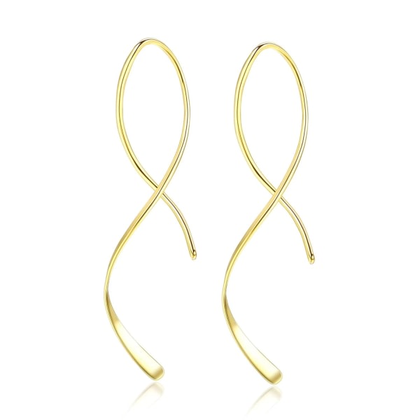 IC 925 sterlingsølv spiralgängare Handgjorda vridna böjda genomdragande örhängen for kvinner-guld