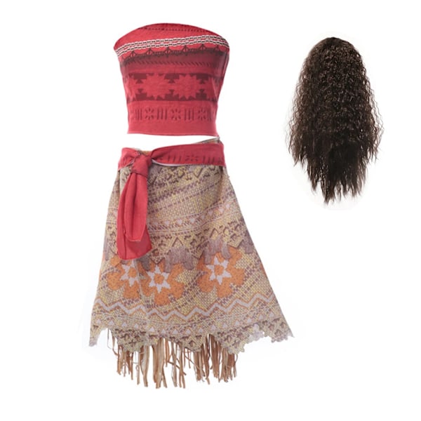 Moana Klänningar Flickor Barnkläder Cosplay Vaiana Prinsessklänning Halsband Peruk Barn Karneval Fest Sommar Disney Kostym Set Girlang Garland 11-12T(160)