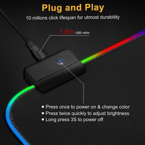IC Gaming Musmatta med LED-ljus - RGB - Ult Storlek 30*80*3 cm