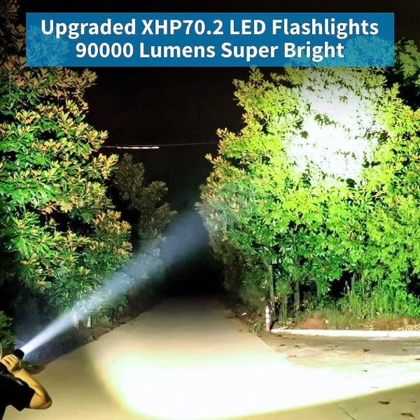 IC LED Ficklampor Oppladningsbar høy lumen, 90 000 lumen superljusa taktisk fikslampor, vanntät