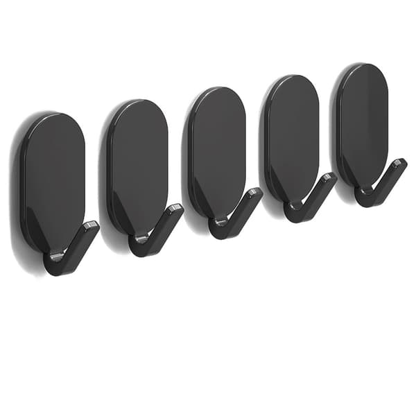 Självhäftande väggkrokar, oval ABS starkt grepp, för badrum kök släta ytor, silver, 5-pack Black