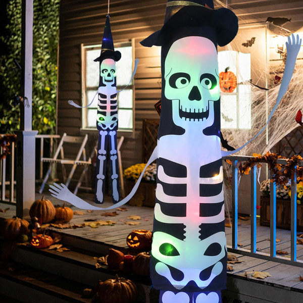 IC Halloween Skelet Vindsok Flag Lysende Menneskeligt Skelet Hængende A5