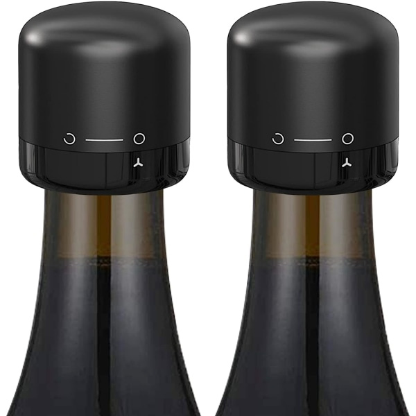 Vinflaskpropp Silikonförseglad 2-pack, Twist Top Vinförslutning för Vinflaskor, Liten Vinstoppare, Svart