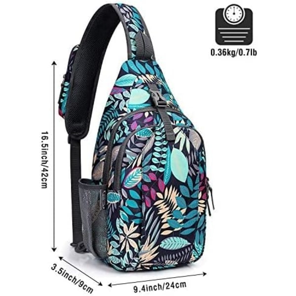 IC Sling Bag RFID-blokkering Sling Ryggsekk Crossbody Brystveske Dagssekk for Vandringsturer (Blå Blad)