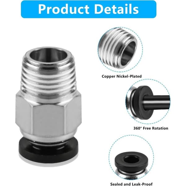 PC4-M10 Pneumatisk Fitting 12 stk. Lige Hurtigkobling M10 Gevind til PTFE Rør Kompatibel med 3D Printer Ekstruder