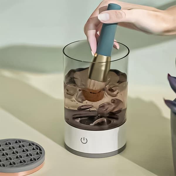 Elektrisk makeupbørsterenser, håndfri automatisk USB-renser og tørresæt med silikonekrave til alle børstestørrelser