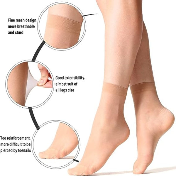 20 par ankelstrømper i nylon, høje bløde krystalstrømper, velegnet til kvinder, kontor, hjem 5D Crystal Silk Tynde Strømper Sommer Svedabsorberende Wom
