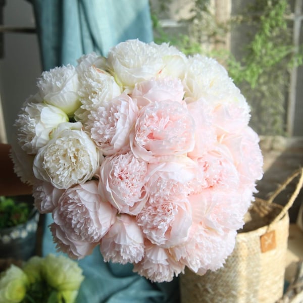 10 stk. Silke Peony Kunstige Blomster Bryllup Kontor Hjem Vindue Hotel Dekoration, Bord Dekoration (Lyse Pink)