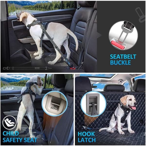 2 stycken hundbälten för bil - Elastiska & Stötdämpande - Justerbara - Säkerhet för din hund - Svart Nylon