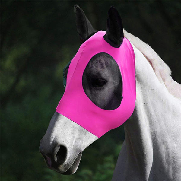 Anti-Fluemask til hest med dekke i rosa