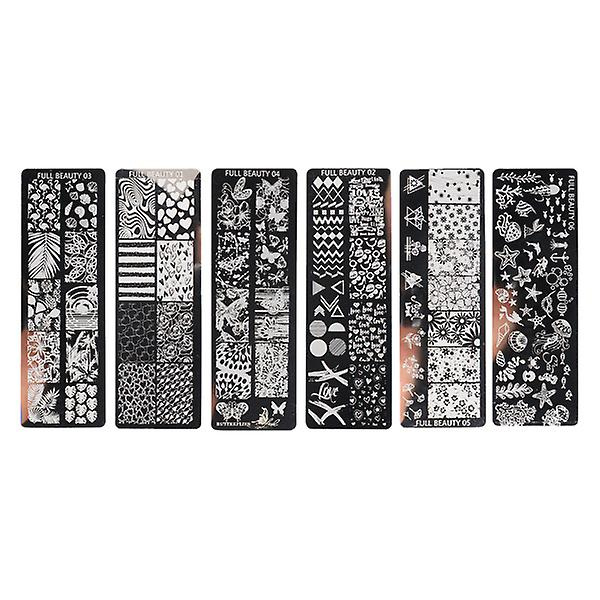 6 stk. neglelaksskabeloner Nail art Neglelaksstempler KitSvart12X4cm Sort 12X4cm