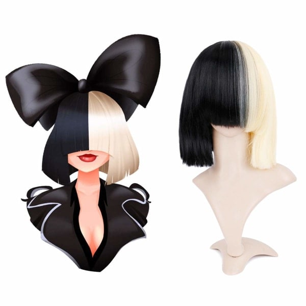 IC Krämigt rak halvblond och halvsvart 2-tonsfärgad syntetisk hår Cosplay Party Peruk Daglig användning Peruk för kvinnor Flickor