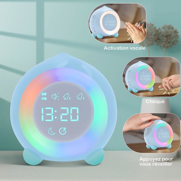 IC Herätyskello, LED-herätyskello lapsille, USB-latausherätyskello, monitoiminen säädettävä yövalo Countdown Tyttö Pojat Sininen