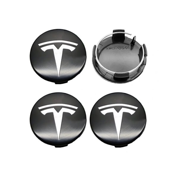 4-pak - Tesla Senterdeksler / Hjulnav Emblem - Bil 77 Svart/silver
