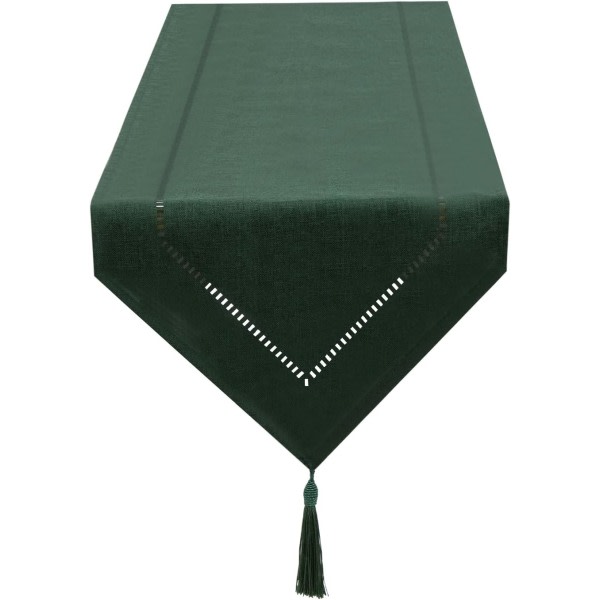 IC Mörkgrön bordslöpare i linne 32 x 180 cm, högkvalitativ bordslöpare, vanlig bordslöpare, modern, lättskött för matbord