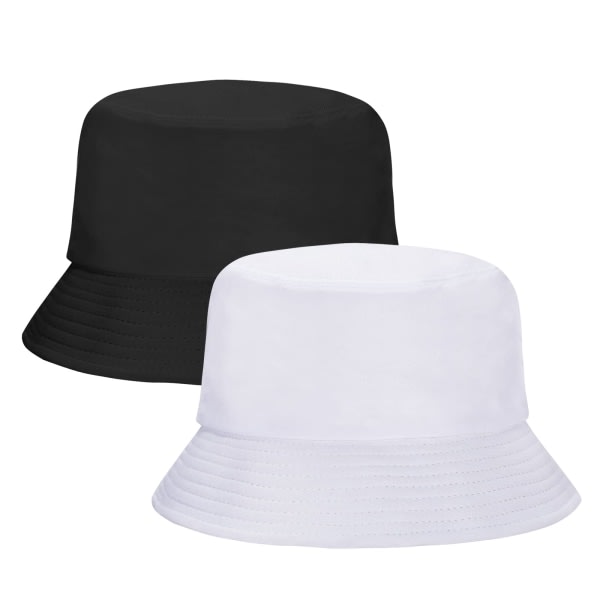 2-pak bucket hat til kvinder - sommerrejser, strand solhat, udendørs hat, unisex bucket hat (sort/hvid)