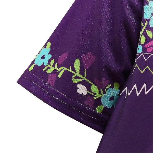 Naisten Boho-kukkainen lyhythihainen V-pääntie T-paita Casual Tops Tee Violetti 3XL