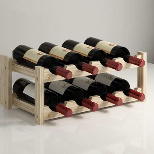 Vinställ horisontell flaskställ, 2 etasjer for 8 flaskor Vinflaskställ av trä Mått 44x22,3x16,5 cm Flaskställ P
