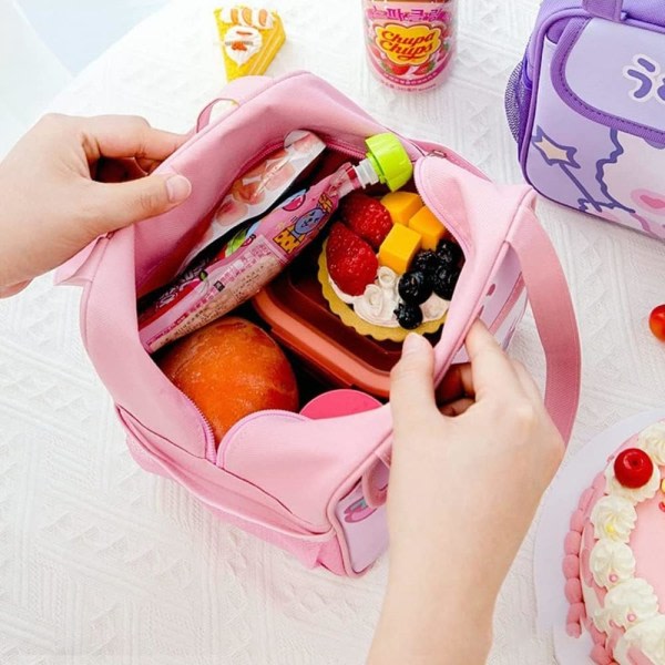 IC Söt Lunchväska för Kvinnor Flickor Japansk Anime Isolerad Kylare Kawaii Lunchbox för barn Tonåringar Förskola gymnasieelev (rosa kanin)
