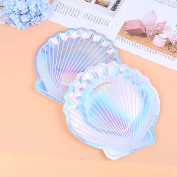 IC 8 st iriserande Sparkle Shell Papperstallrikar Mermaid Dish Theme W