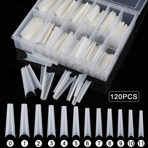 IC 120st Extra Långa C-Kurva Nageltips Lång Fyrkantig Fransk Falsk Transparent