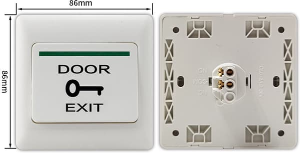 Utgangstrykknapp - NO/COM kontrollpanel - døråpningskontrollsystem - 86 mm x 86 mm - 36 V - 3 A - hvit