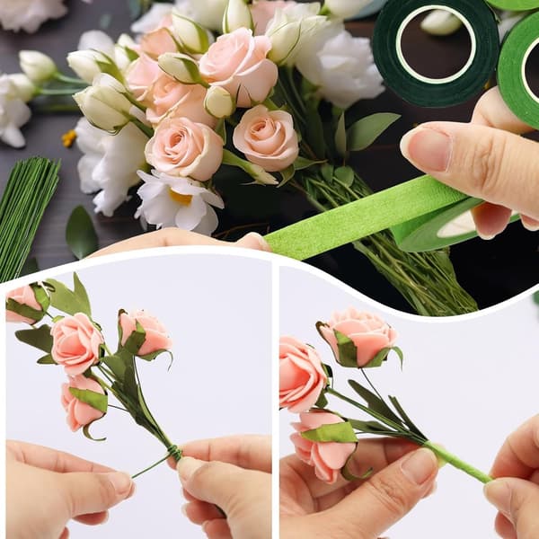 3 - ruller - blomstret - selvklebende - blomsterteip - innpakningsteip - blomsterhandler - grønn - blomstret - blomsterteip