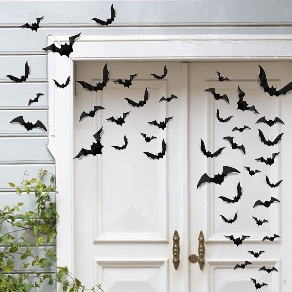 IC 88 kpl 4 kokoa Halloween-koristeet PVC 3D-lepakot Seinäkoriste Halloween-juhlatarvikkeet Pelottavat lepakot Seinäkoriste (mustat)