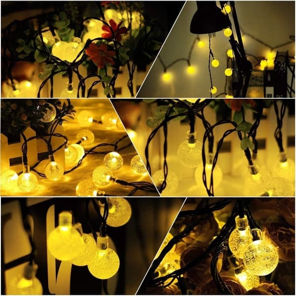 IC Solar String Lights Udendørs, 50LED Globe Fairy Vandafvisende Lys