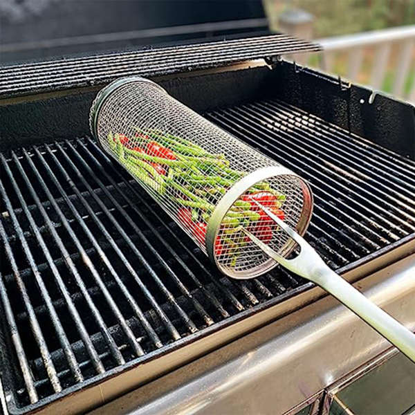 3 ST rullende grillkurv Rustfritt stål grillkurv