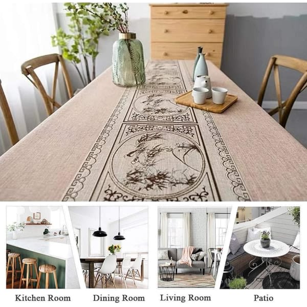 IC Rektangulær flekksikker bordduk Broderte lin og bomullsduker Elegant trykte duker i kinesisk stil (rektangulær/oval, 140 x 180 cm)