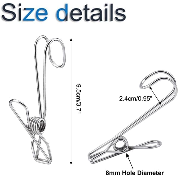 IC 20 STK Klesklyper i metall, 9,5 cm Klesklyper i rustfritt stål