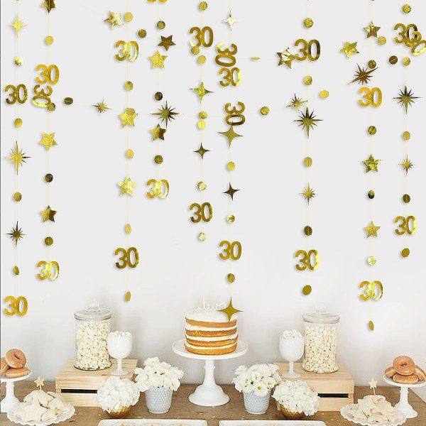 IC Guld 30-vuotisjuhlan koristeet numero 30 Ympyrä Pisteen Kiilto Tähti Garland Metallinen Riippuva Streamer Bunting Banner Tausta Tarvikkeet Merkki: pinkblume