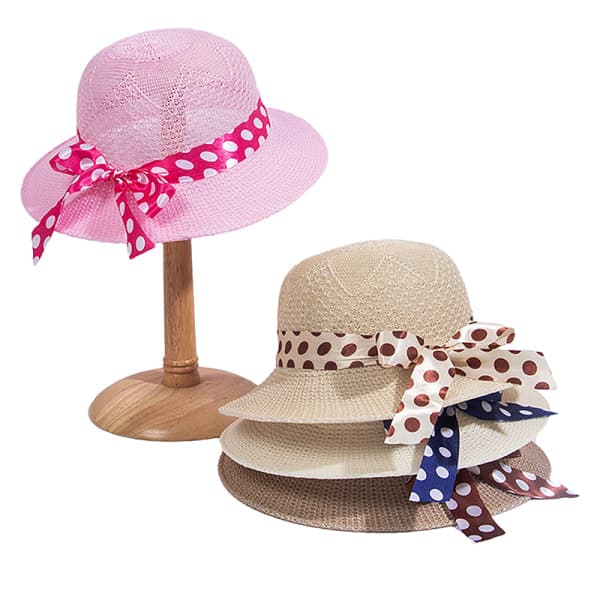 IC Dot Printed Ribbon Hat Sommar Flickor Baby Utomhus Solhatt Retro Ho Coffee