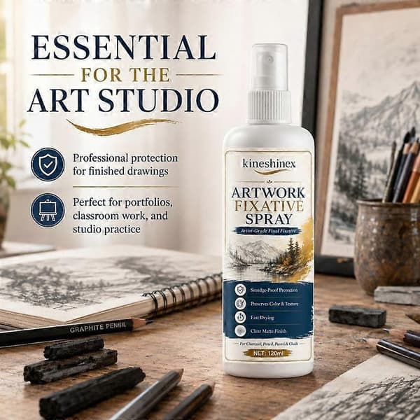 Artwork Fixative Spray 120ml, hurtigtørrende klar mat finish, udtværingsfri forsegler til kul, blyant, pastel og kridt, til brug i kunstnerstudiet 60ml