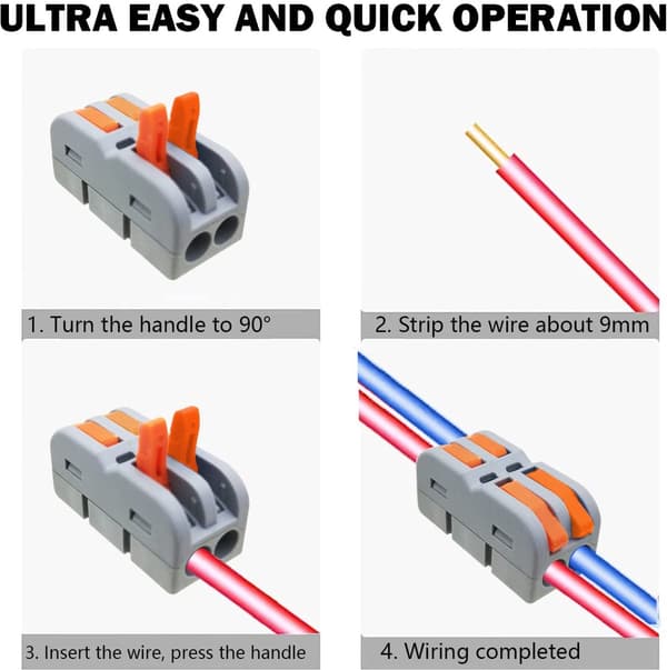 SPL-2M Kabelkontakter 2-ledare Spakklämmor 32A 600V, Återanvändbara instickskontakter för elinstallation, 14-pack