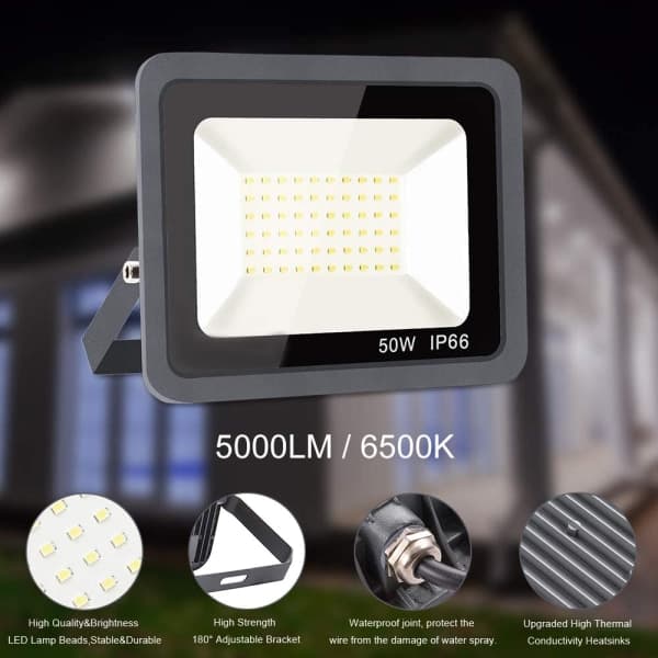 IC 50W LED-strålkastare för utomhusbruk, säkerhetsljus för väggmontering, vit