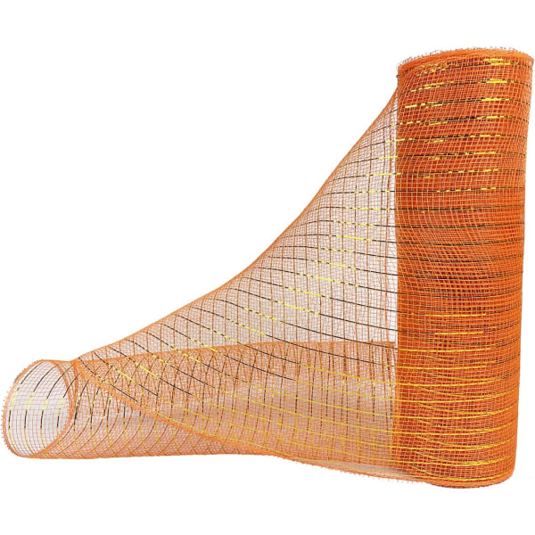 10" orange mesh 10 yards dekorativt polyband med metallfolie för