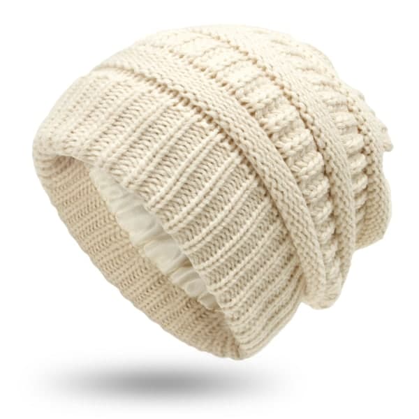 IC Varm stickad mössa i ull för kvinnor (beige)