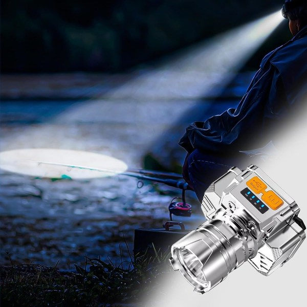 IC Bärbar 3-i-1 Utomhuspannlampa, Multifunktionell Stark LED Nattfiske Långdistansladdningsstrålkastare Campinglampa Litiumbatteridetektering