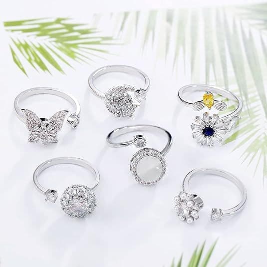 6 stk Åpen antistressring - Roterbar antistressring, Fidget Spinner-ringer Sølv