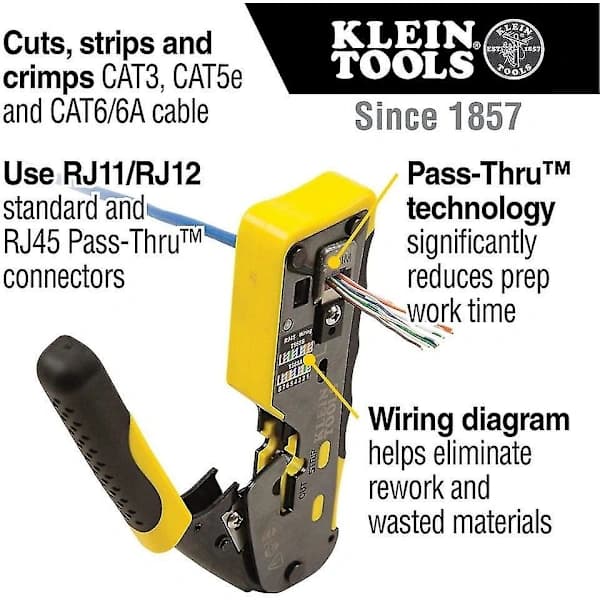 Tools A-vdv226-110 Pass Thru RJ45 Ratschandeverktyg, Kompakt, Gul/Svart