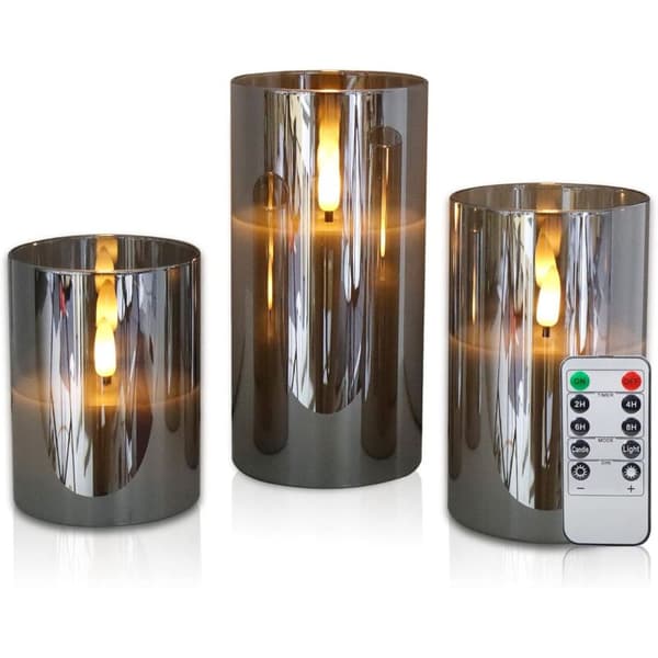 LED Lyssett med Fjernkontroll, Timerfunksjon, 300 Timer Flakkende, Parafin, Ekte Voks med Glass