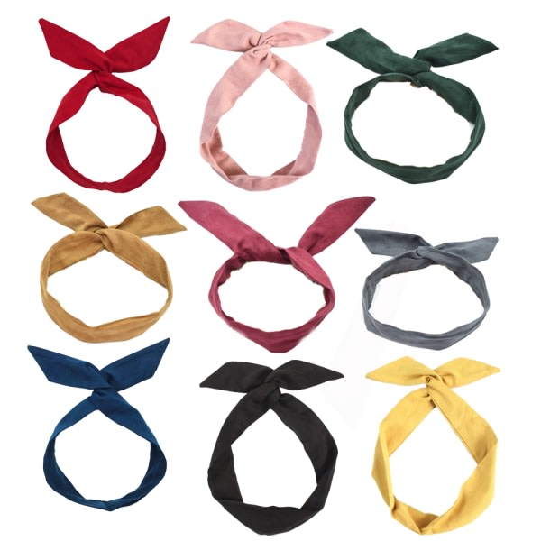 IC Enfärgade trådpannband for kvinner med kaninöron Bow Pannband, Twist Wired Pannband, Yoga Sports Head Wraps